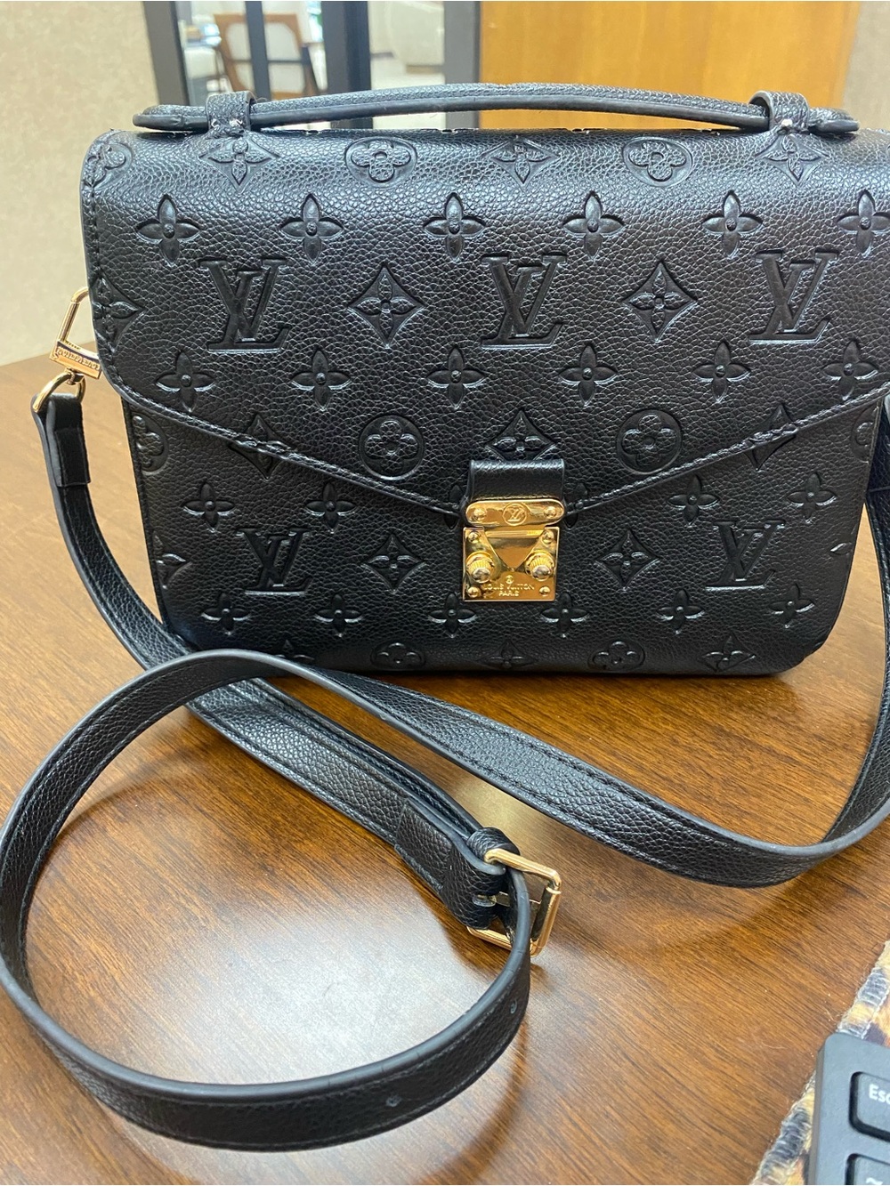 Black Embossed Monogram Shoulder Bag